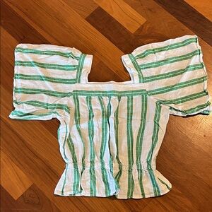 Ann Taylor Green and White Striped Blouse
